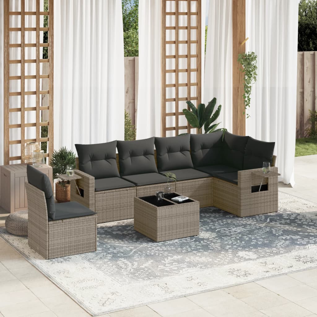 7-tlg. Garten-Sofagarnitur mit Kissen Grau Poly Rattan 7-tlg. Garten-Sofagarnitur mit Kissen Grau Poly Rattan
