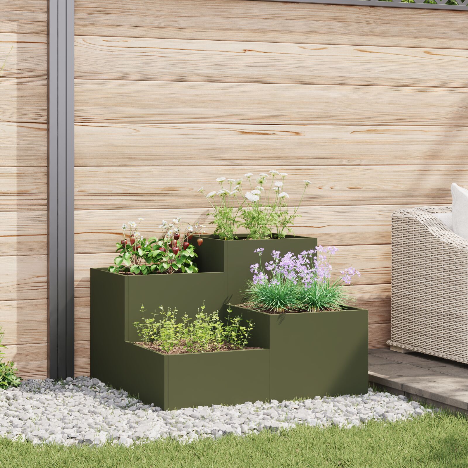 vidaXL Gartenpflanzer 100x100x60 cm Olivgrünes Stahl