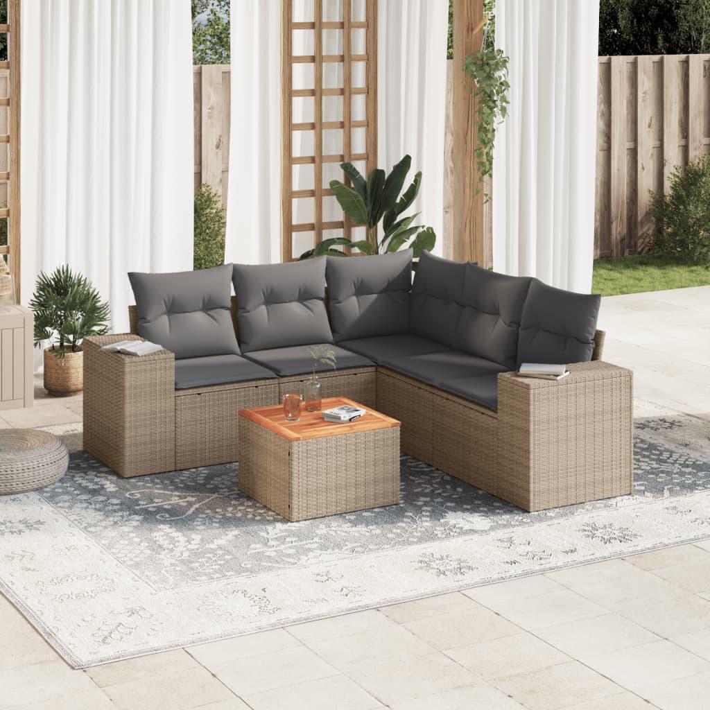 6-tlg. Garten-Sofagarnitur mit Kissen Beige Poly Rattan 6-tlg. Garten-Sofagarnitur mit Kissen Beige Poly Rattan