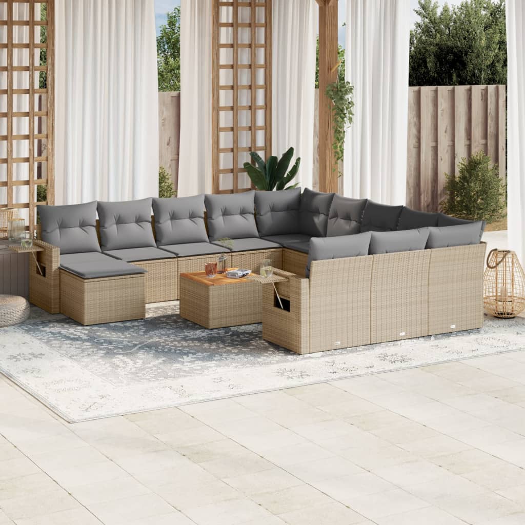13-tlg. Garten-Sofagarnitur mit Kissen Beige Poly Rattan 13-tlg. Garten-Sofagarnitur mit Kissen Beige Poly Rattan