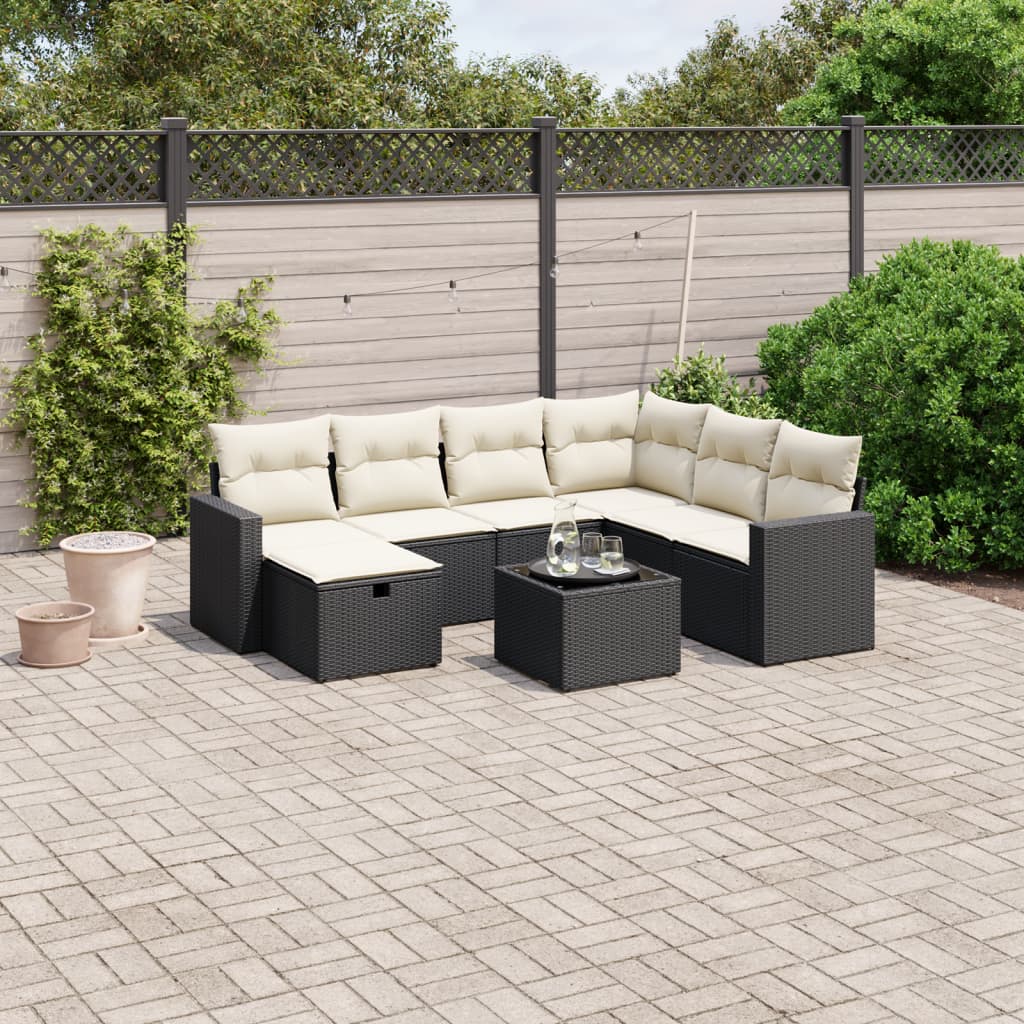 8-tlg. Garten-Sofagarnitur mit Kissen Schwarz Poly Rattan 8-tlg. Garten-Sofagarnitur mit Kissen Schwarz Poly Rattan