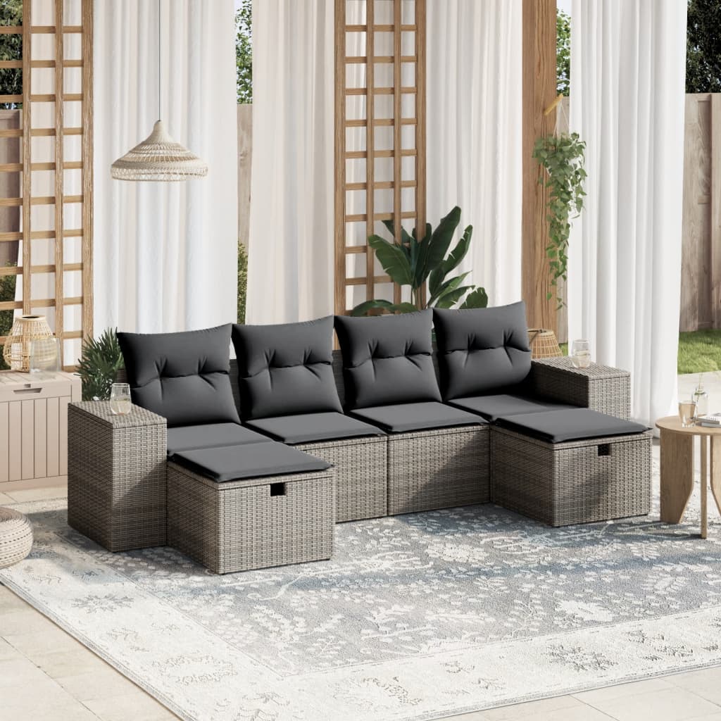 6-tlg. Garten-Sofagarnitur mit Kissen Grau Poly Rattan 6-tlg. Garten-Sofagarnitur mit Kissen Grau Poly Rattan