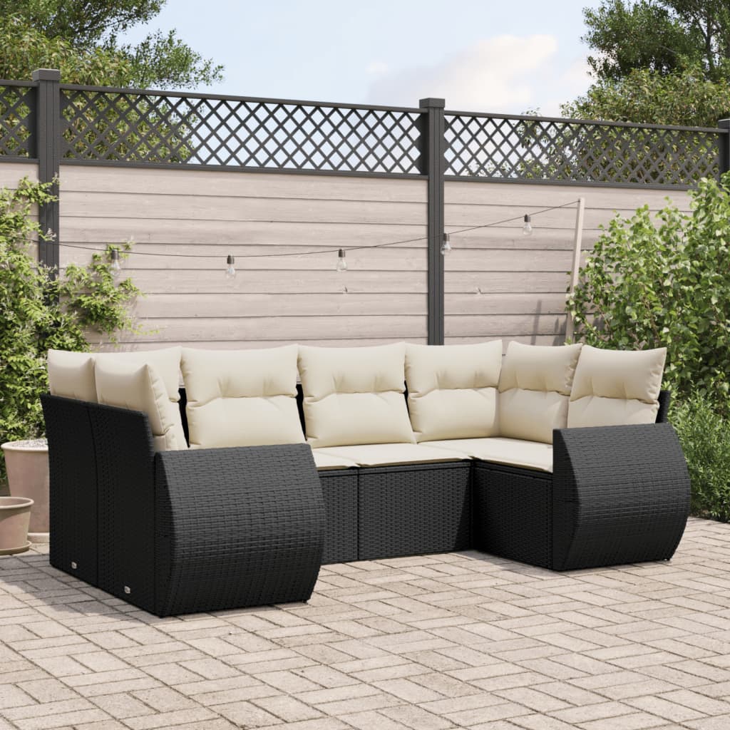 6-tlg. Garten-Sofagarnitur mit Kissen Schwarz Poly Rattan 6-tlg. Garten-Sofagarnitur mit Kissen Schwarz Poly Rattan