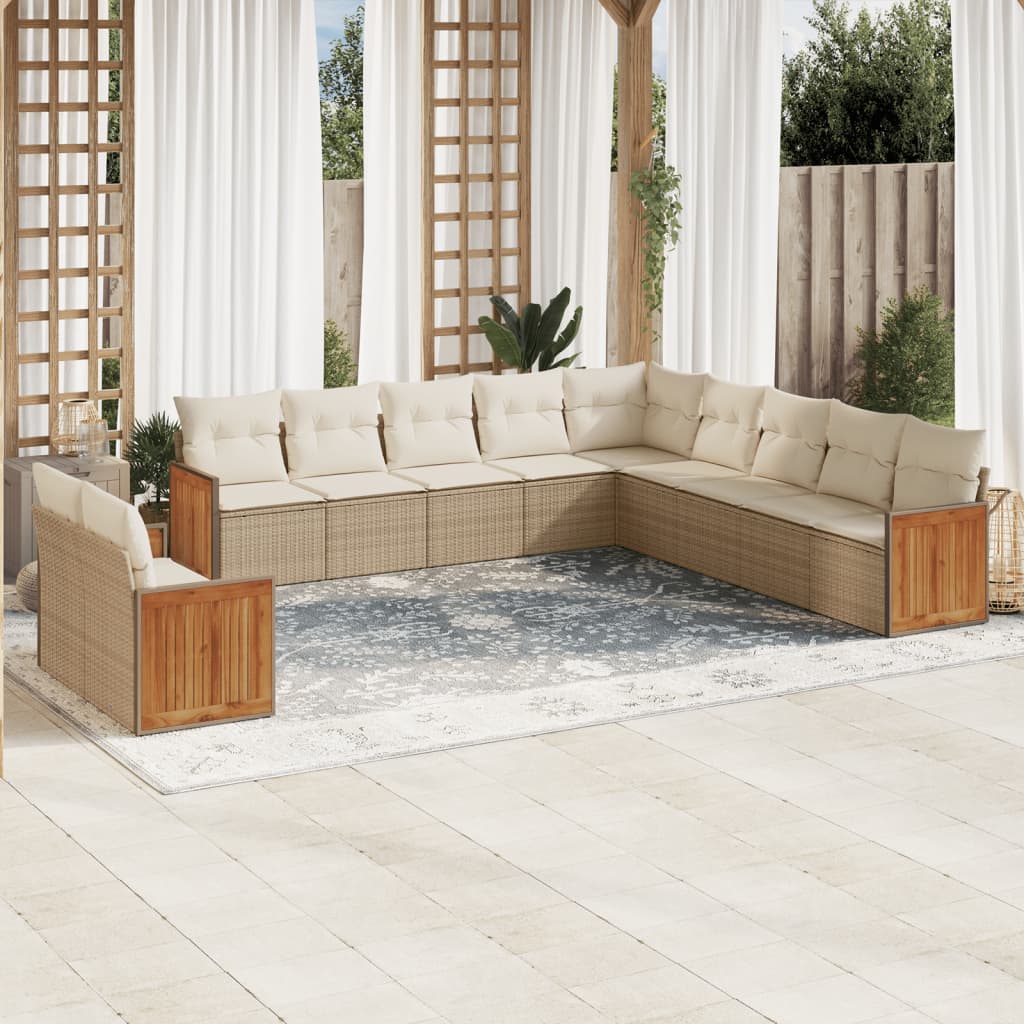 11-tlg. Garten-Sofagarnitur mit Kissen Beige Poly Rattan 11-tlg. Garten-Sofagarnitur mit Kissen Beige Poly Rattan