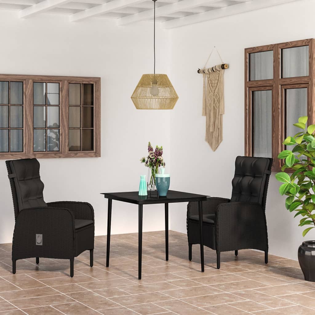 3-tlg. Garten-Essgruppe mit Kissen Schwarz 3-tlg. Garten-Essgruppe mit Kissen Schwarz