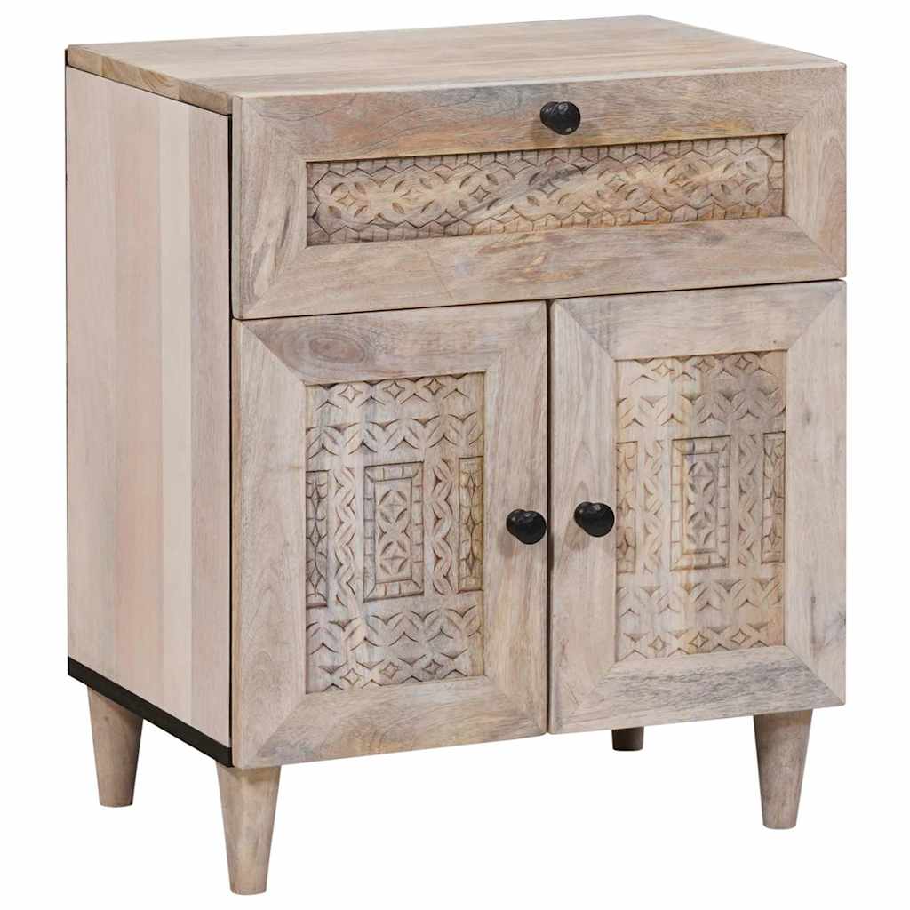 Nachttisch mit Tür Beige 50 x 33 x 60 cm massives Mangoholz