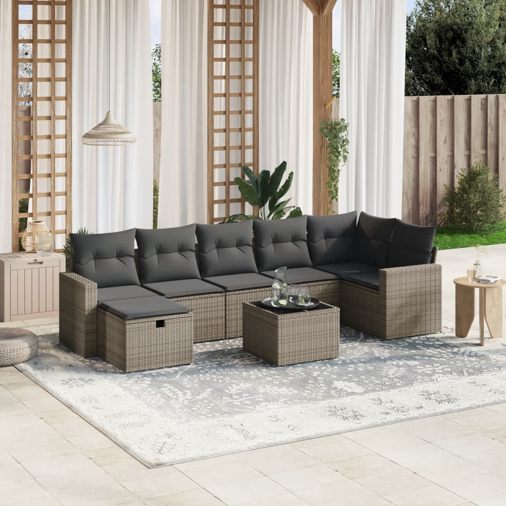 8-tlg. Garten-Sofagarnitur mit Kissen Grau Poly Rattan 8-tlg. Garten-Sofagarnitur mit Kissen Grau Poly Rattan