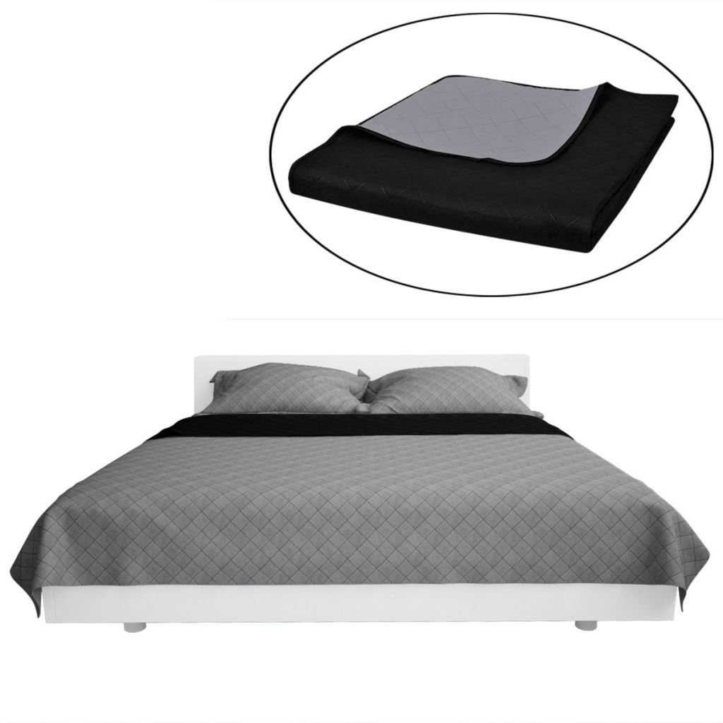 Zweiseitige Tagesdecke Gesteppt Schwarz/Grau 220x240 cm Zweiseitige Tagesdecke Gesteppt Schwarz/Grau 220x240 cm