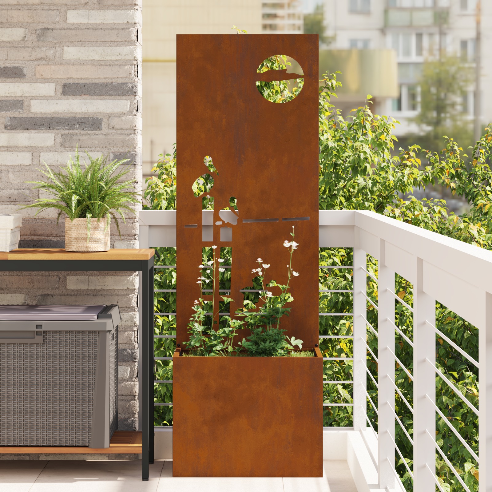 Blumentopf mit dekorativem Paneel Rostig 50 x 140 cm Blumentopf mit dekorativem Paneel Rostig 50 x 140 cm