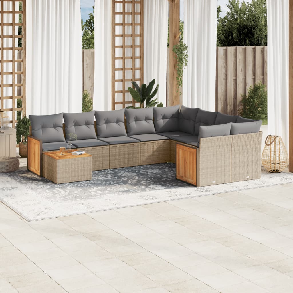 10-tlg. Garten-Sofagarnitur mit Kissen Beige Poly Rattan 10-tlg. Garten-Sofagarnitur mit Kissen Beige Poly Rattan