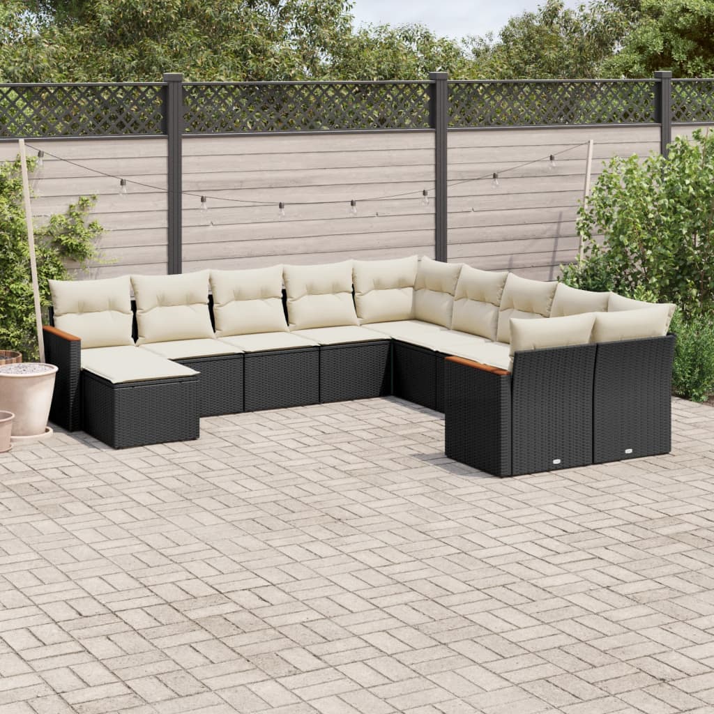 11-tlg. Garten-Sofagarnitur mit Kissen Schwarz Poly Rattan 11-tlg. Garten-Sofagarnitur mit Kissen Schwarz Poly Rattan