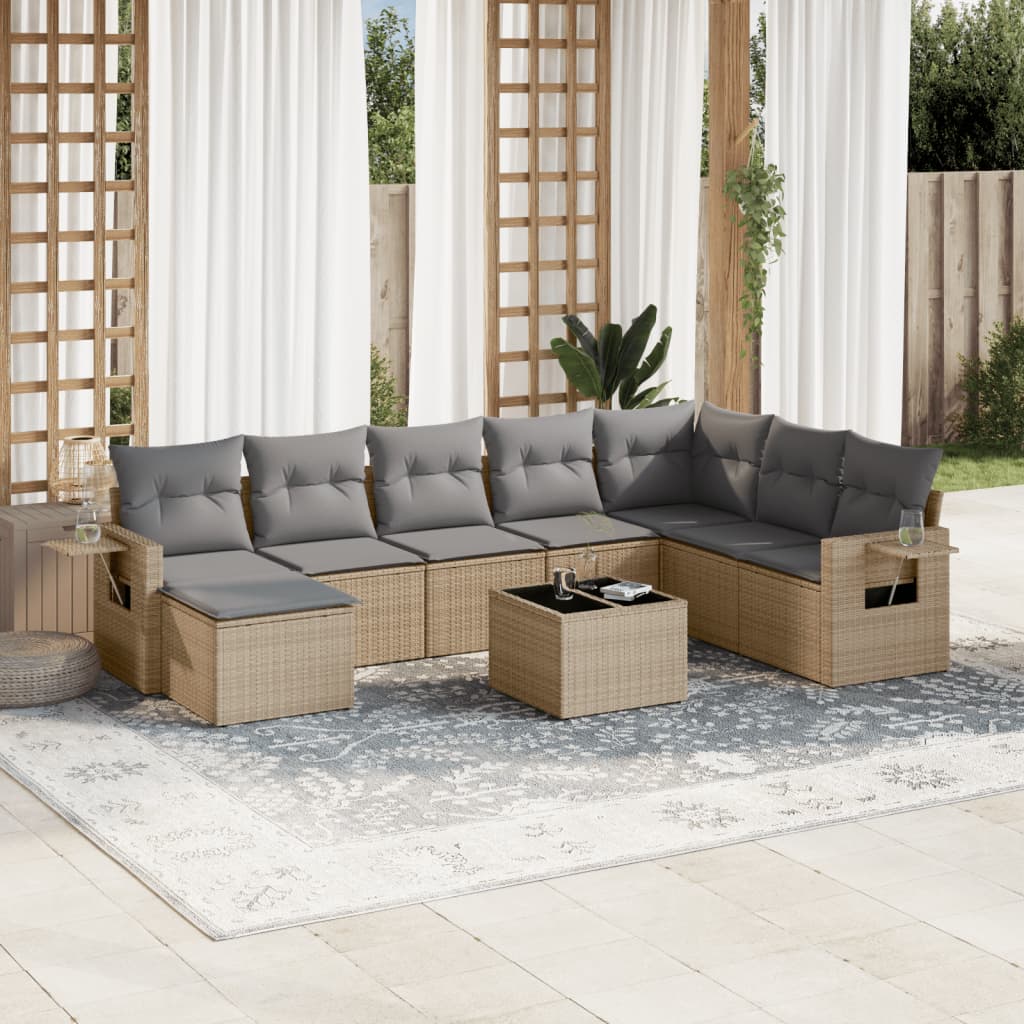 9-tlg. Garten-Sofagarnitur mit Kissen Beige Poly Rattan 9-tlg. Garten-Sofagarnitur mit Kissen Beige Poly Rattan
