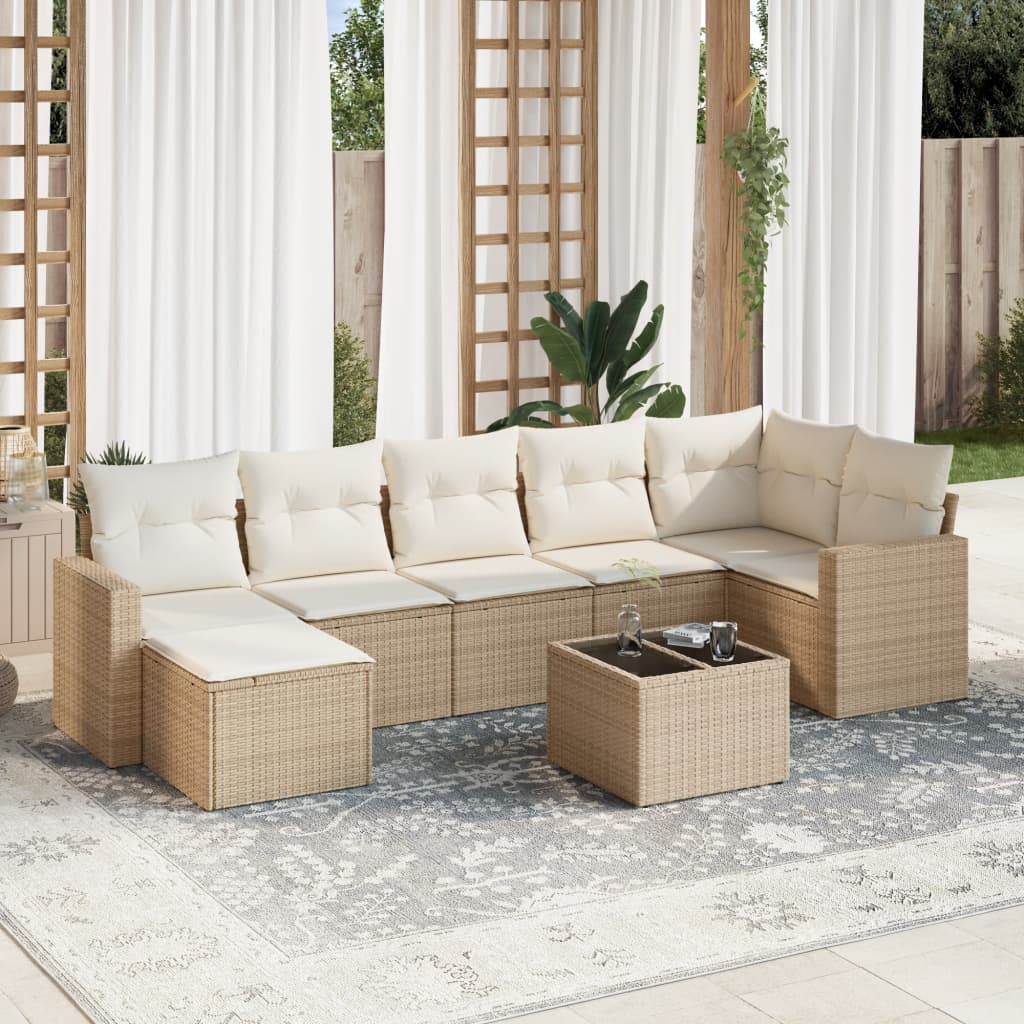 8-tlg. Garten-Sofagarnitur mit Kissen Beige Poly Rattan 8-tlg. Garten-Sofagarnitur mit Kissen Beige Poly Rattan