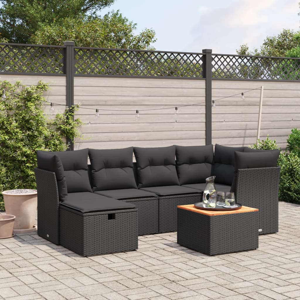 7-tlg. Garten-Sofagarnitur mit Kissen Schwarz Poly Rattan 7-tlg. Garten-Sofagarnitur mit Kissen Schwarz Poly Rattan