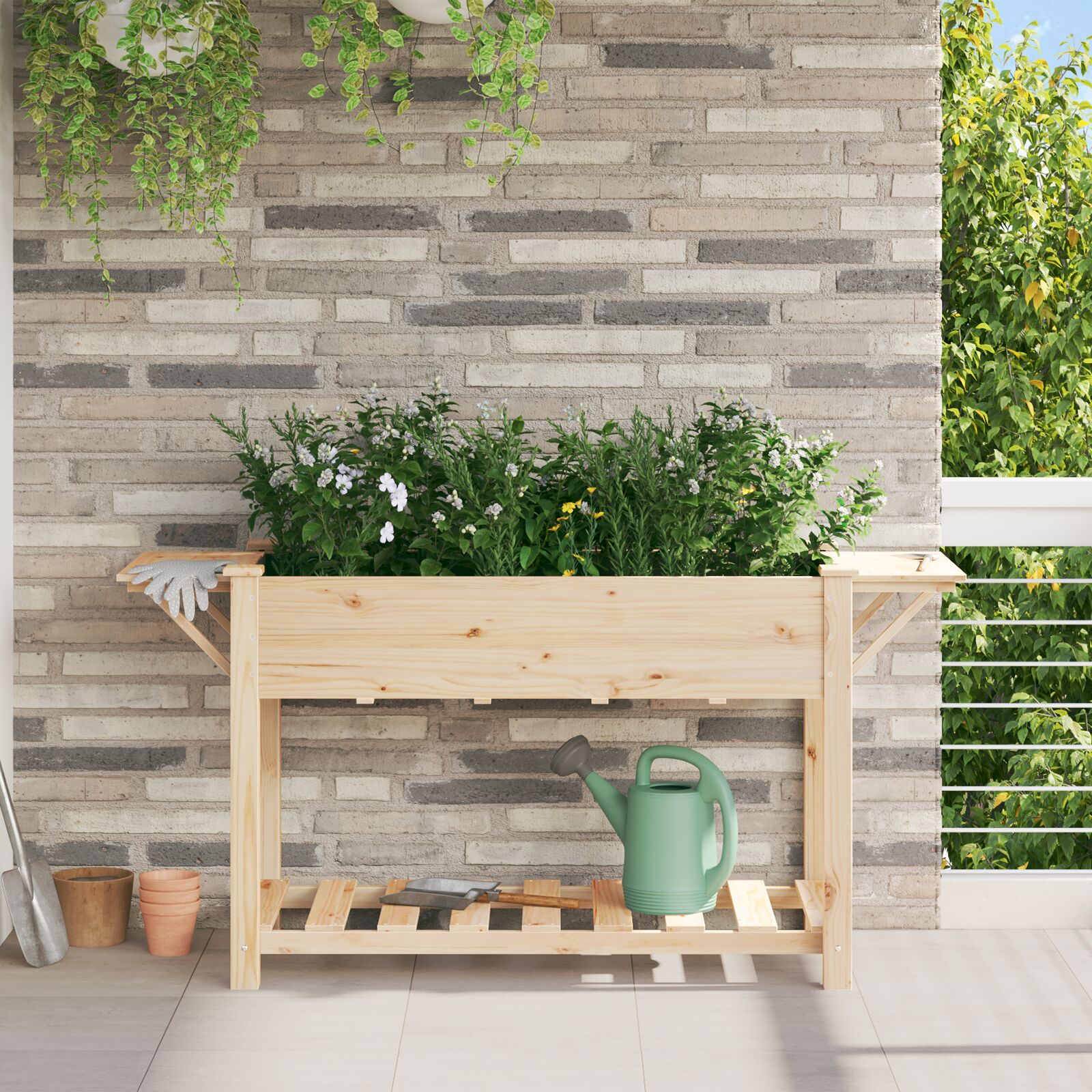 Gartenpflanzer mit Regalen 155x59x76 cm Aus massivem Kiefernholz Gartenpflanzer mit Regalen 155x59x76 cm Aus massivem Kiefernholz