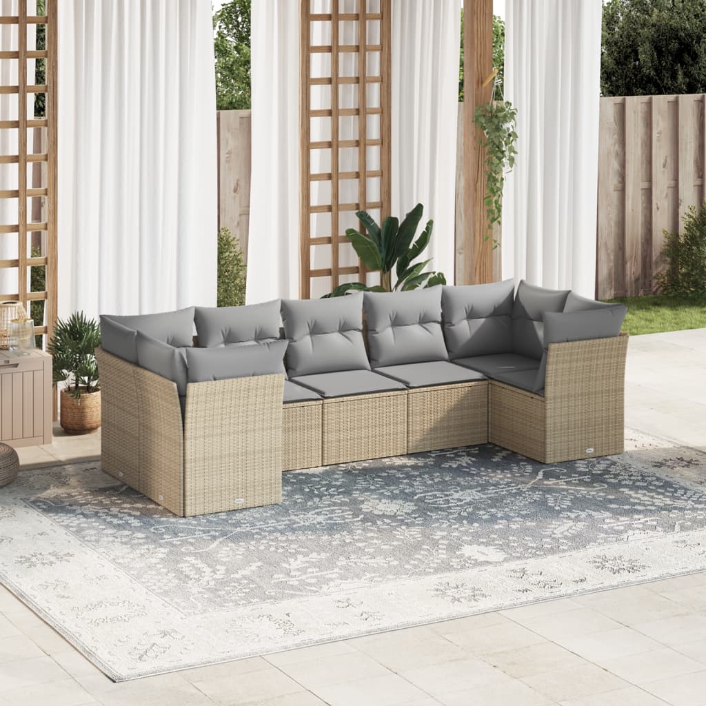7-tlg. Garten-Sofagarnitur mit Kissen Beige Poly Rattan 7-tlg. Garten-Sofagarnitur mit Kissen Beige Poly Rattan