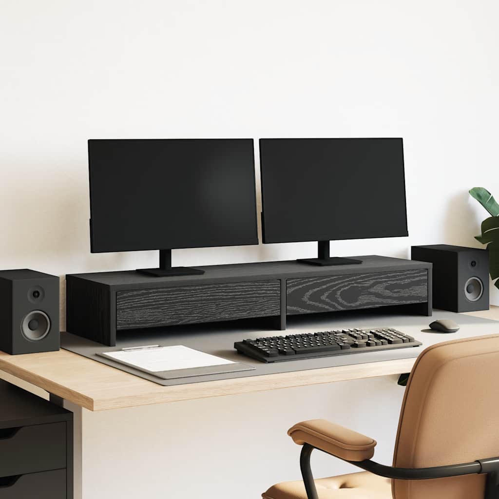 Monitorständer mit Schubladen Schwarz Eichen-Optik 100x27x15 cm Monitorständer mit Schubladen Schwarz Eichen-Optik 100x27x15 cm