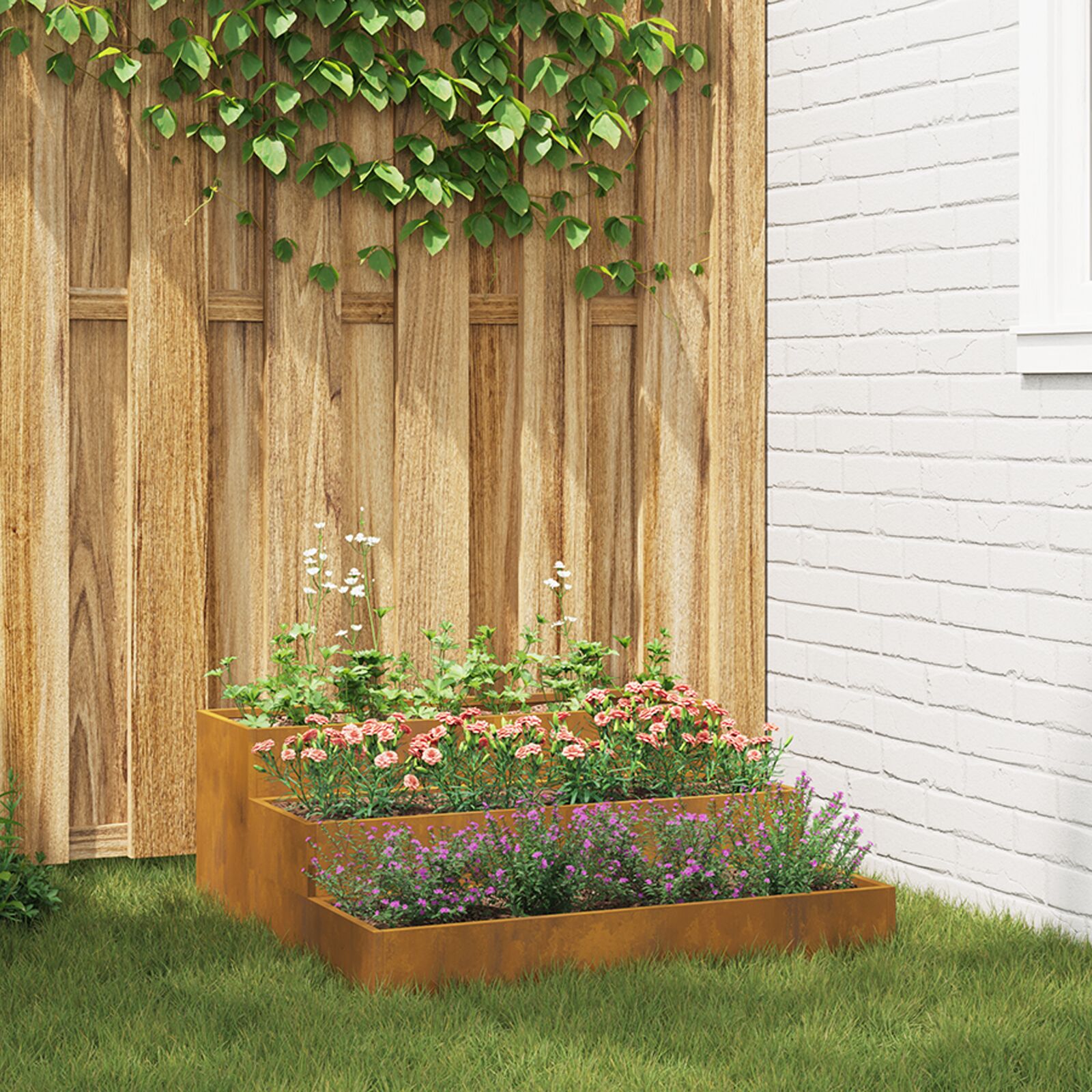 vidaXL Gartenpflanzer 3-stufig 90x90x35 cm Wetterfestes Stahl