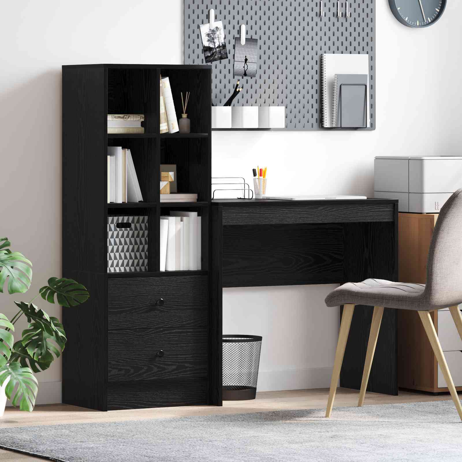 Schreibtisch mit Stauraum Schwarz Eiche Holzwerkstoff Schreibtisch mit Stauraum Schwarz Eiche Holzwerkstoff