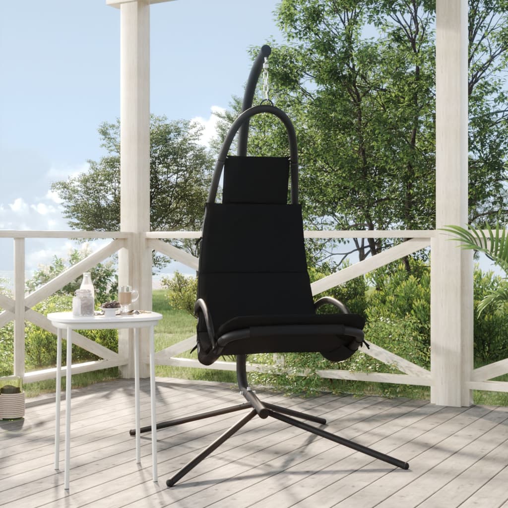 Garten-Hängestuhl mit Kissen Schwarze Oxford-Gewebe und Stahl Garten-Hängestuhl mit Kissen Schwarze Oxford-Gewebe und Stahl