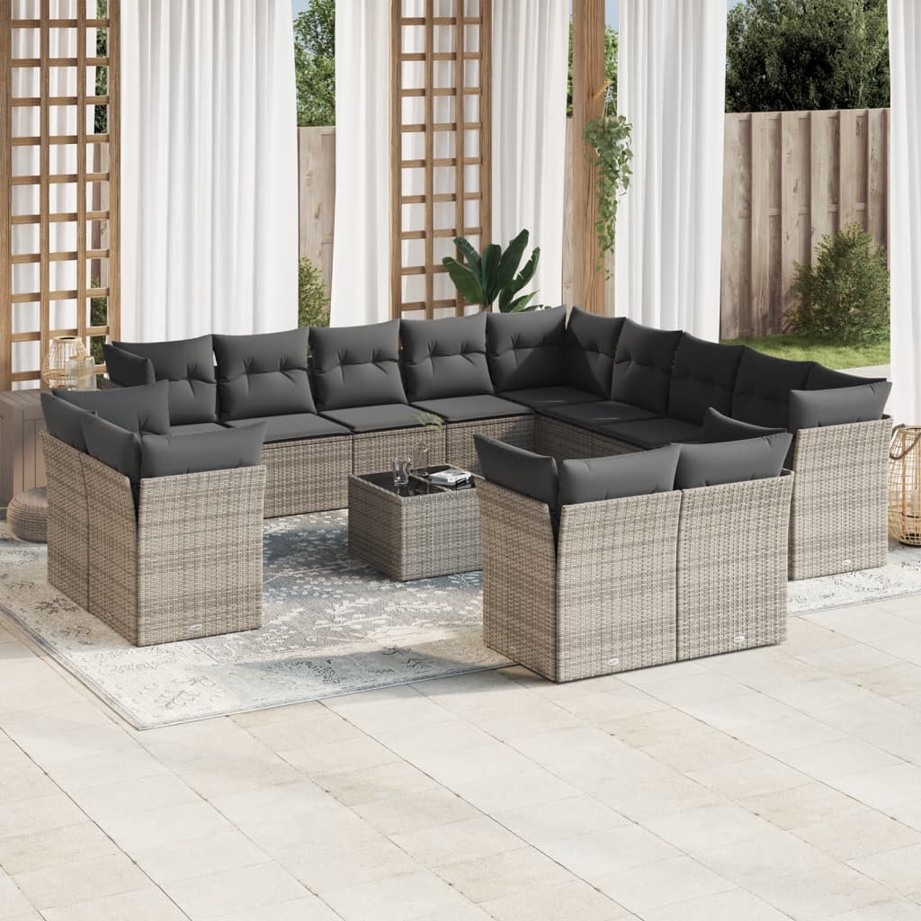 14-tlg. Garten-Sofagarnitur mit Kissen Grau Poly Rattan 14-tlg. Garten-Sofagarnitur mit Kissen Grau Poly Rattan