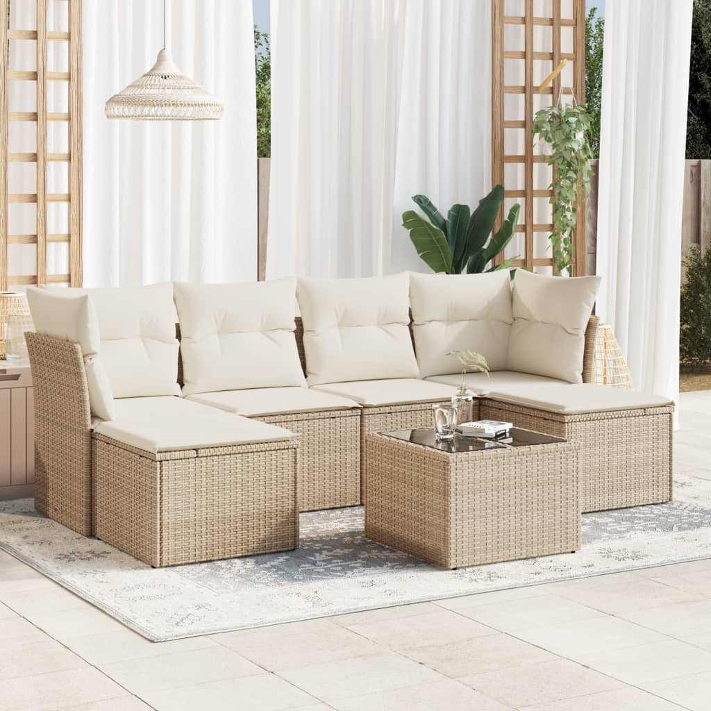 7-tlg. Garten-Sofagarnitur mit Kissen Beige Poly Rattan 7-tlg. Garten-Sofagarnitur mit Kissen Beige Poly Rattan