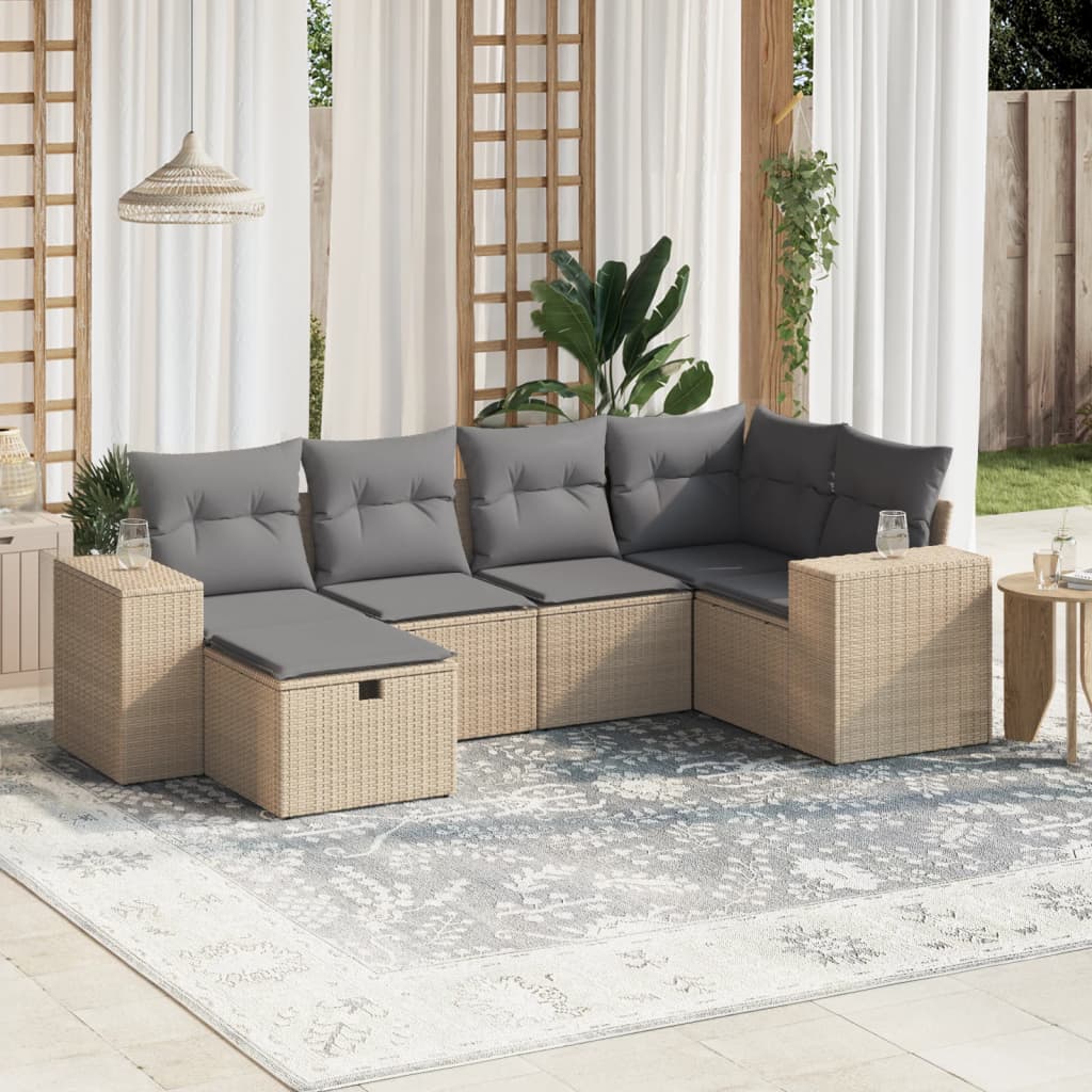 6-tlg. Garten-Sofagarnitur mit Kissen Beige Poly Rattan 6-tlg. Garten-Sofagarnitur mit Kissen Beige Poly Rattan