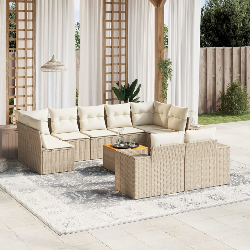 10-tlg. Garten-Sofagarnitur mit Kissen Beige Poly Rattan 10-tlg. Garten-Sofagarnitur mit Kissen Beige Poly Rattan