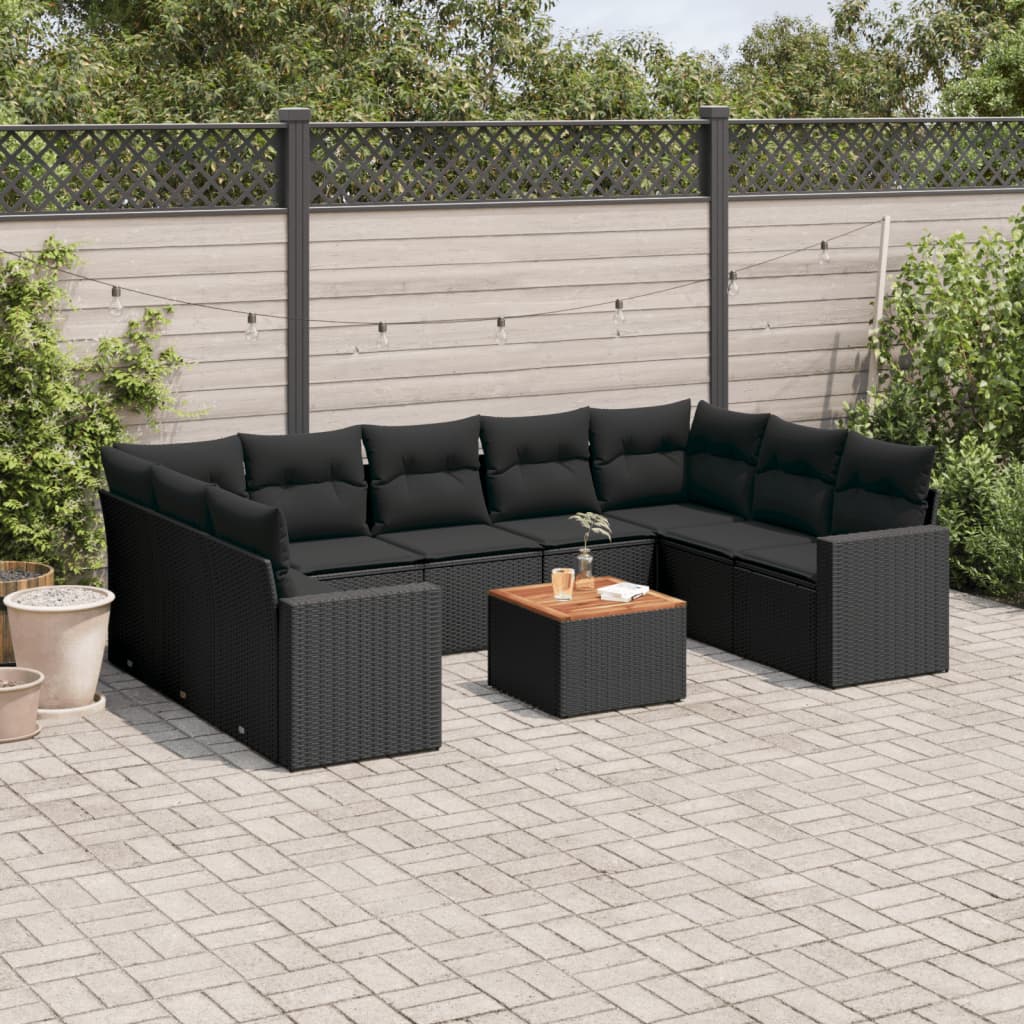 10-tlg. Garten-Sofagarnitur mit Kissen Schwarz Poly Rattan 10-tlg. Garten-Sofagarnitur mit Kissen Schwarz Poly Rattan