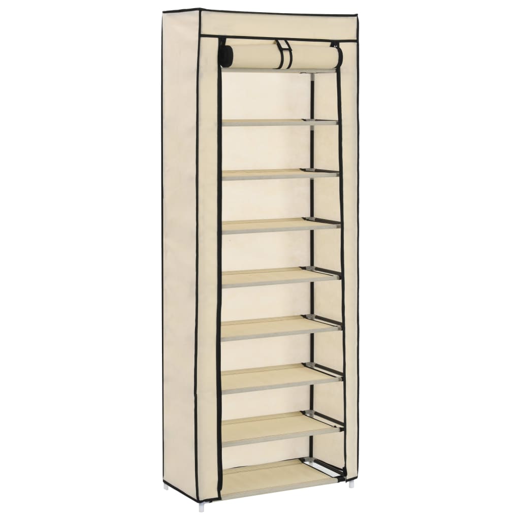 Schuhschrank mit Abdeckung Cremeweiß 57 x 29 x 162 cm Stoff Schuhschrank mit Abdeckung Cremeweiß 57 x 29 x 162 cm Stoff