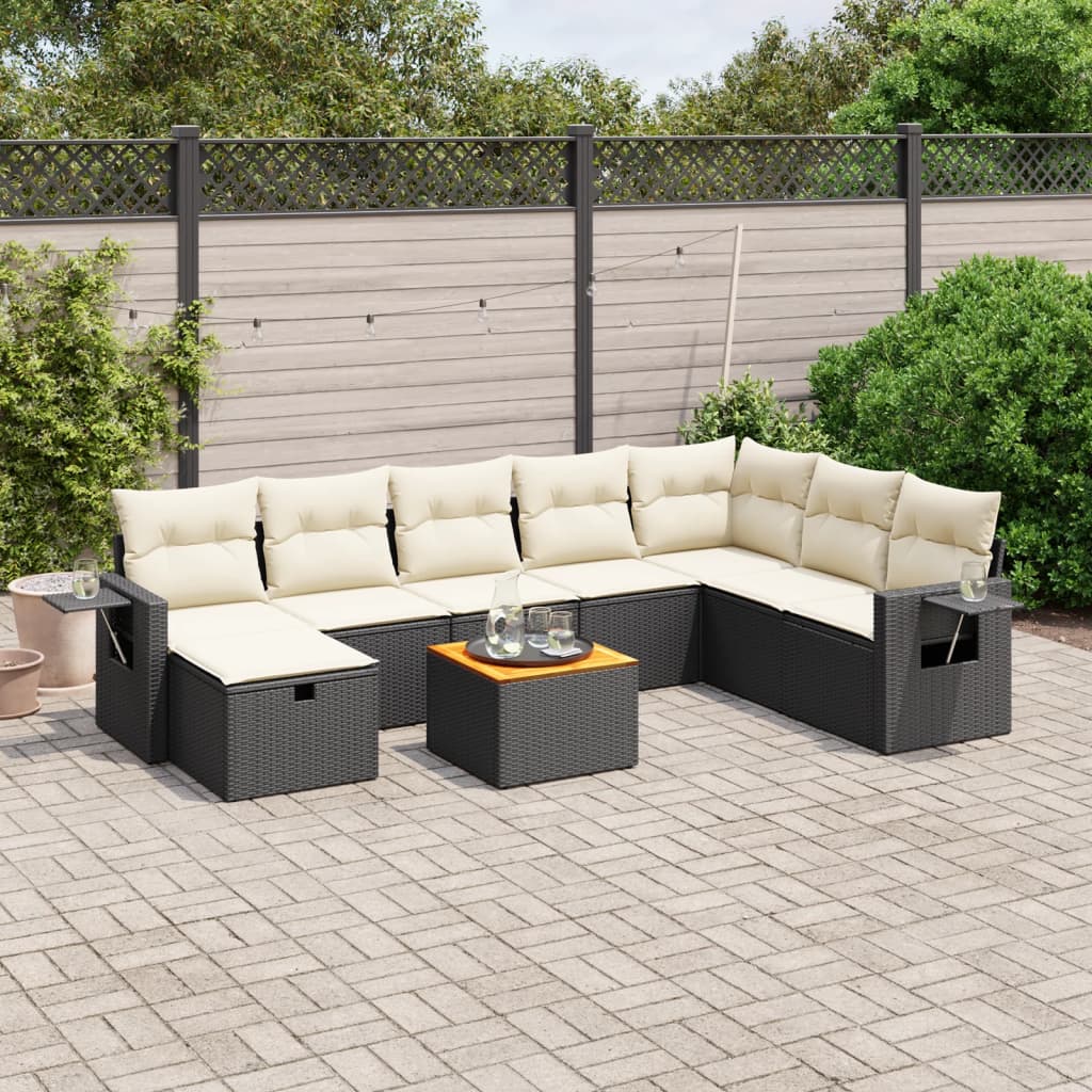 9-tlg. Garten-Sofagarnitur mit Kissen Schwarz Poly Rattan 9-tlg. Garten-Sofagarnitur mit Kissen Schwarz Poly Rattan
