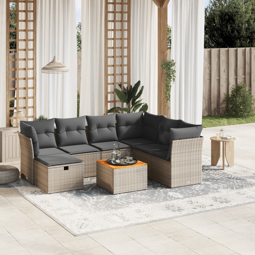 8-tlg. Garten-Sofagarnitur mit Kissen Grau Poly Rattan 8-tlg. Garten-Sofagarnitur mit Kissen Grau Poly Rattan