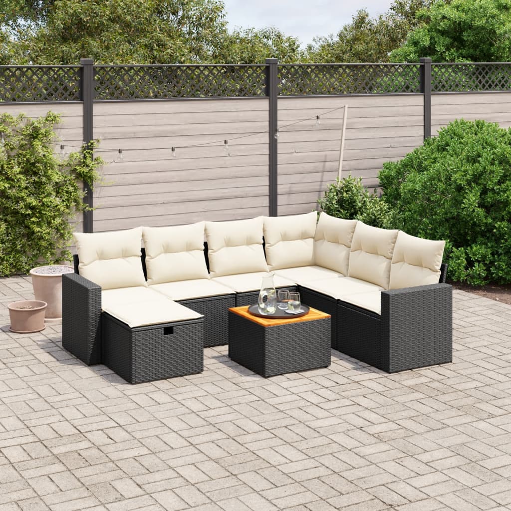 8-tlg. Garten-Sofagarnitur mit Kissen Schwarz Poly Rattan 8-tlg. Garten-Sofagarnitur mit Kissen Schwarz Poly Rattan