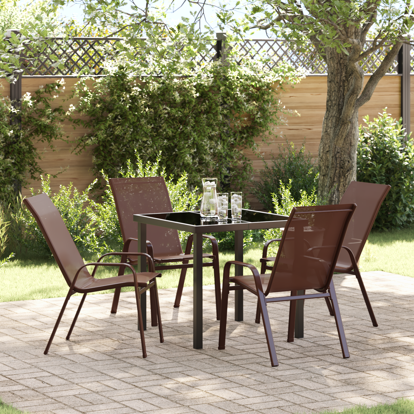 5-teilige Garten Essgruppe Braunes Textilene und Stahl 5-teilige Garten Essgruppe Braunes Textilene und Stahl