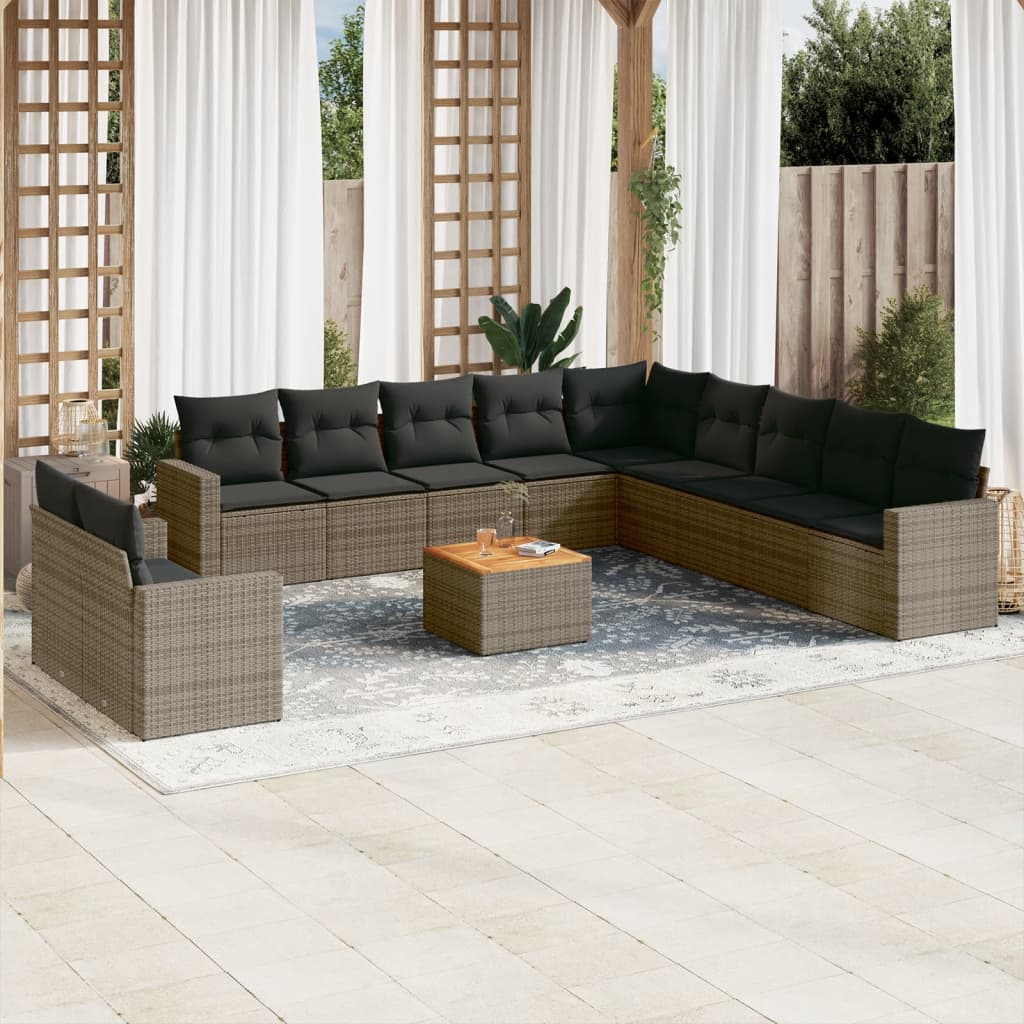 12-tlg. Garten-Sofagarnitur mit Kissen Grau Poly Rattan 12-tlg. Garten-Sofagarnitur mit Kissen Grau Poly Rattan