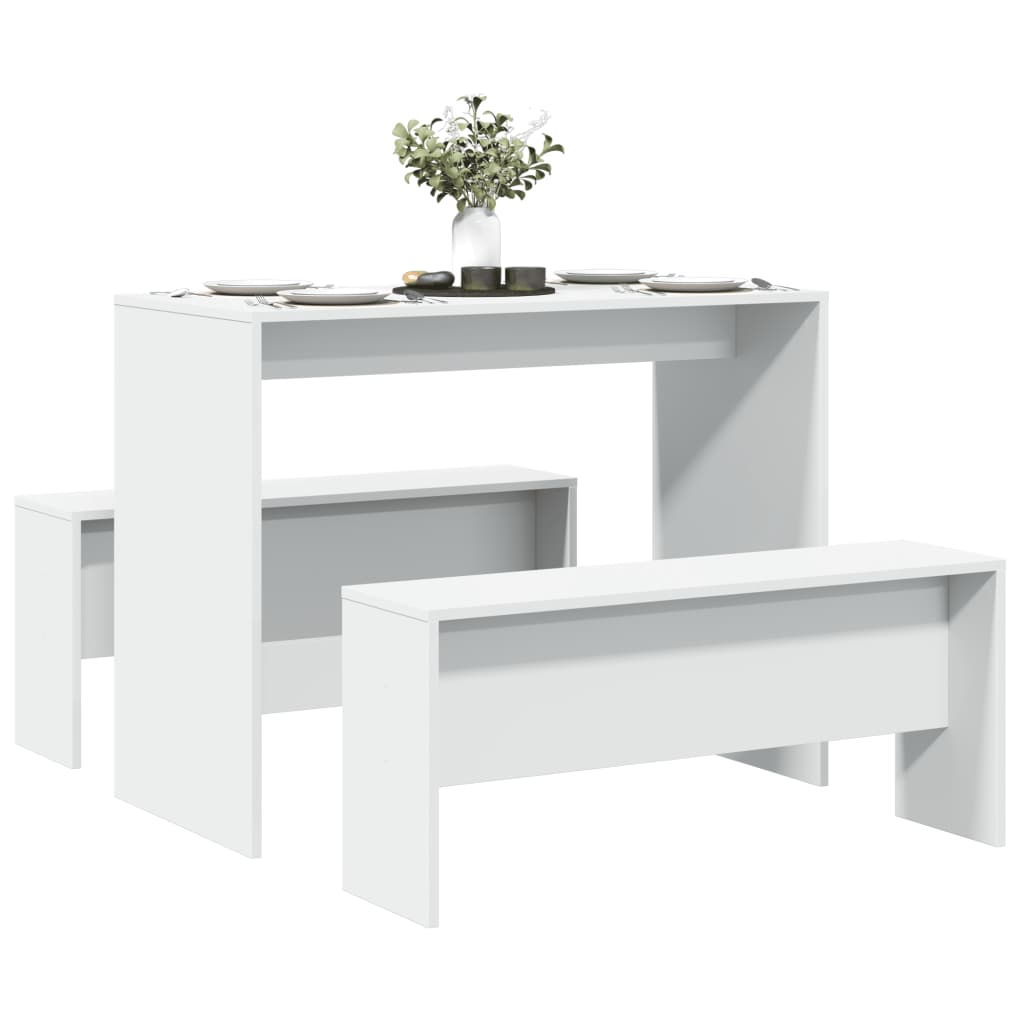 3-tlg. Esstisch und Bank Set Weiß Holzwerkstoff 3-tlg. Esstisch und Bank Set Weiß Holzwerkstoff