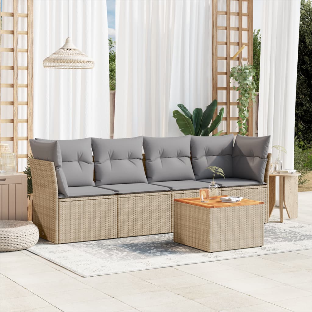 5-tlg. Garten-Sofagarnitur mit Kissen Beige Poly Rattan 5-tlg. Garten-Sofagarnitur mit Kissen Beige Poly Rattan