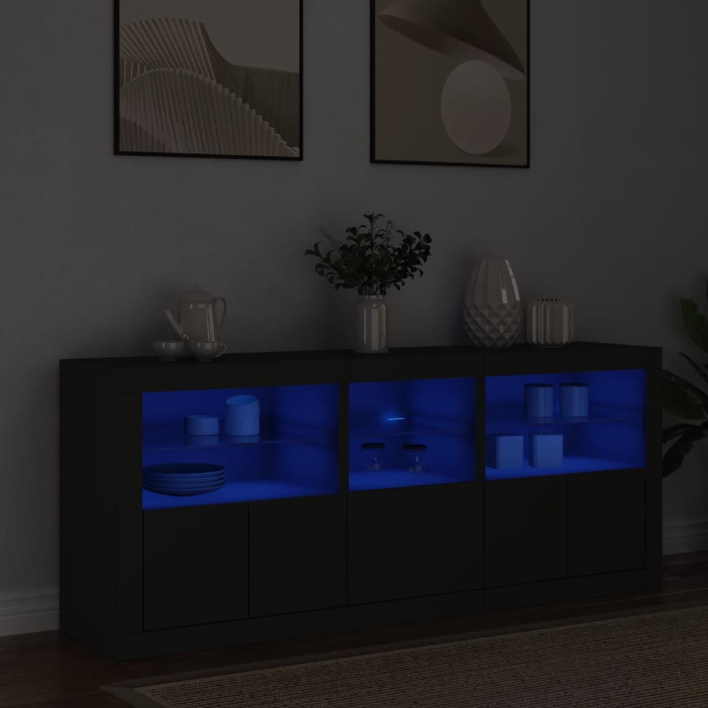 Sideboard mit LED-Leuchten Schwarz 162x37x67 cm