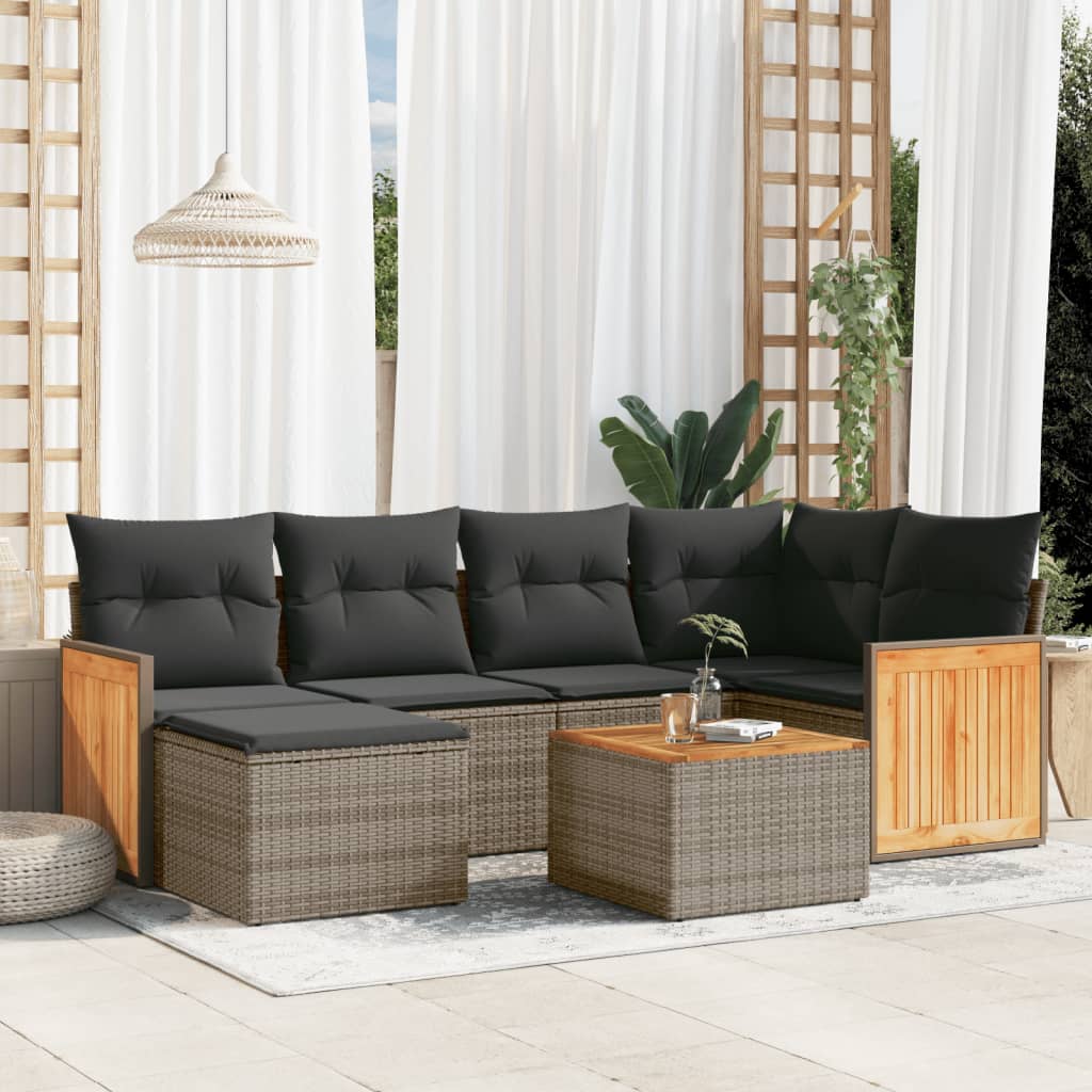 7-tlg. Garten-Sofagarnitur mit Kissen Grau Poly Rattan 7-tlg. Garten-Sofagarnitur mit Kissen Grau Poly Rattan