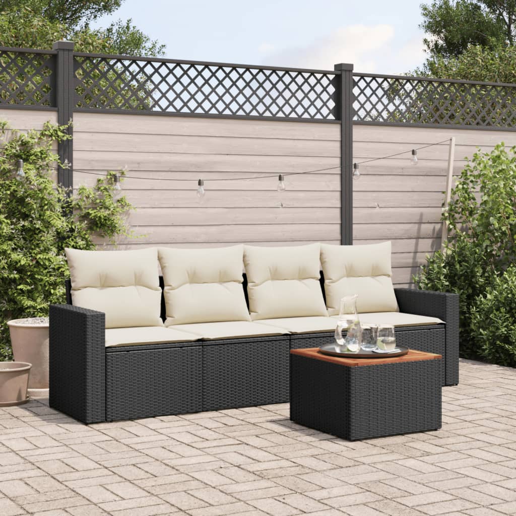 5-tlg. Garten-Sofagarnitur mit Kissen Schwarz Poly Rattan 5-tlg. Garten-Sofagarnitur mit Kissen Schwarz Poly Rattan