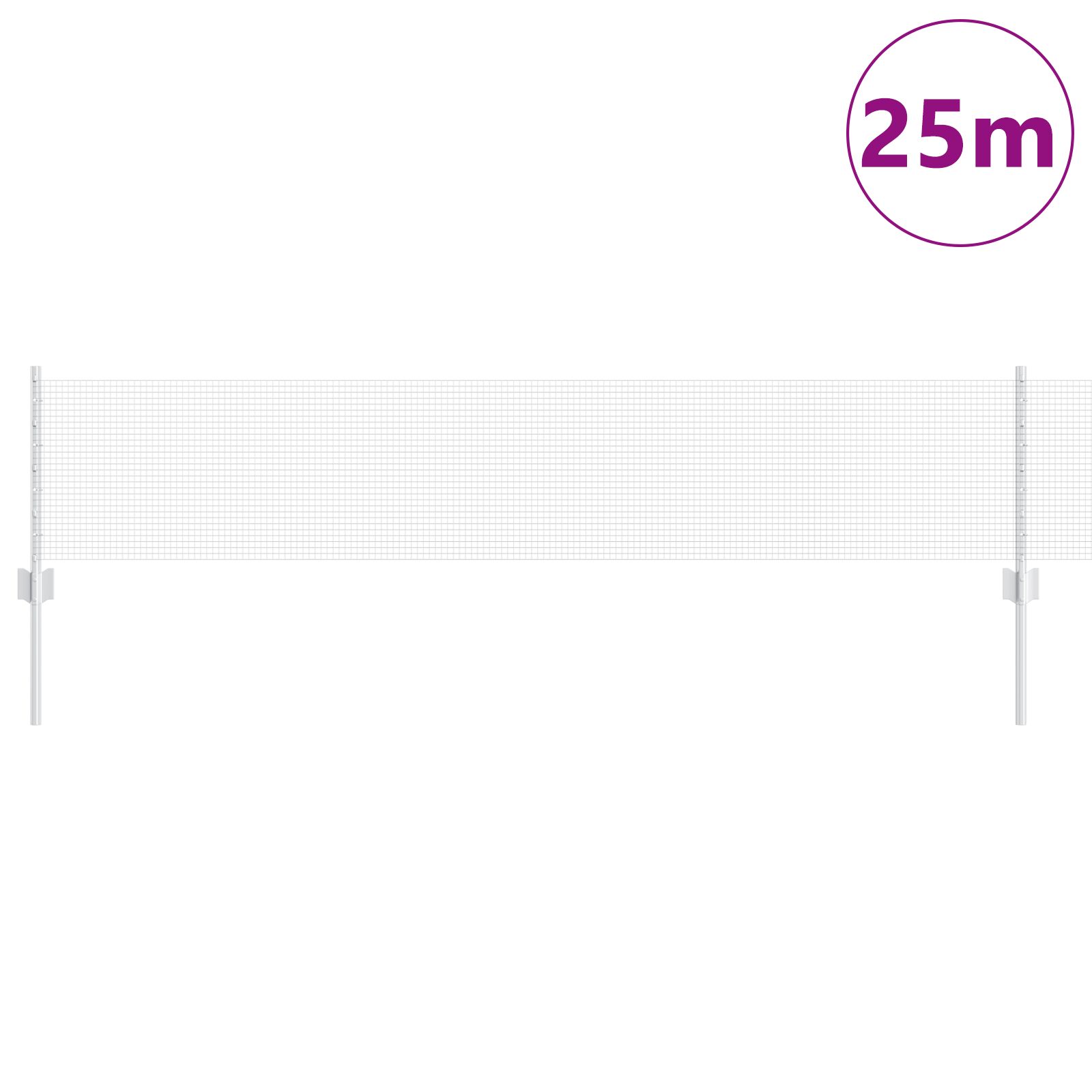 Geschweißter Drahtzaun mit 11 U-Stützen Silber 0,4x25 m Stahl