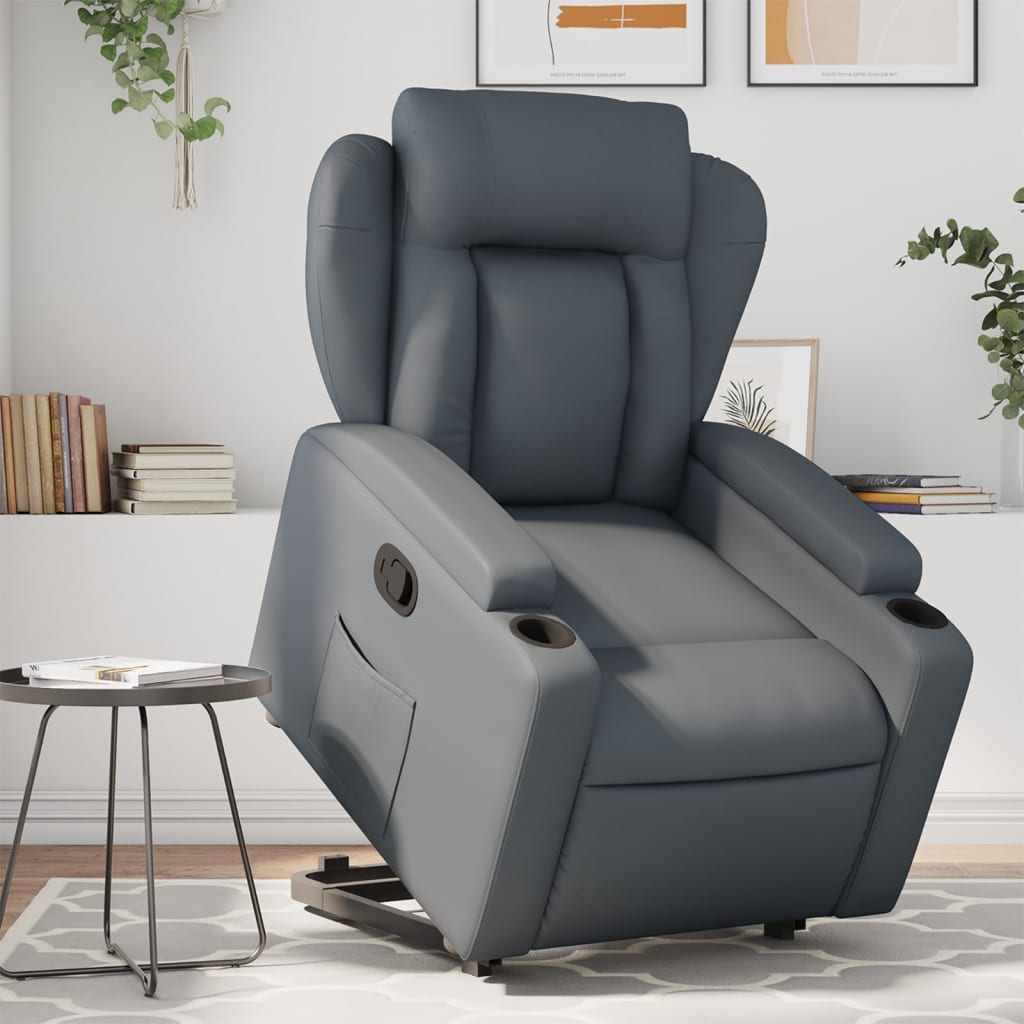 Relaxsessel mit Aufstehhilfe Grau Kunstleder Relaxsessel mit Aufstehhilfe Grau Kunstleder