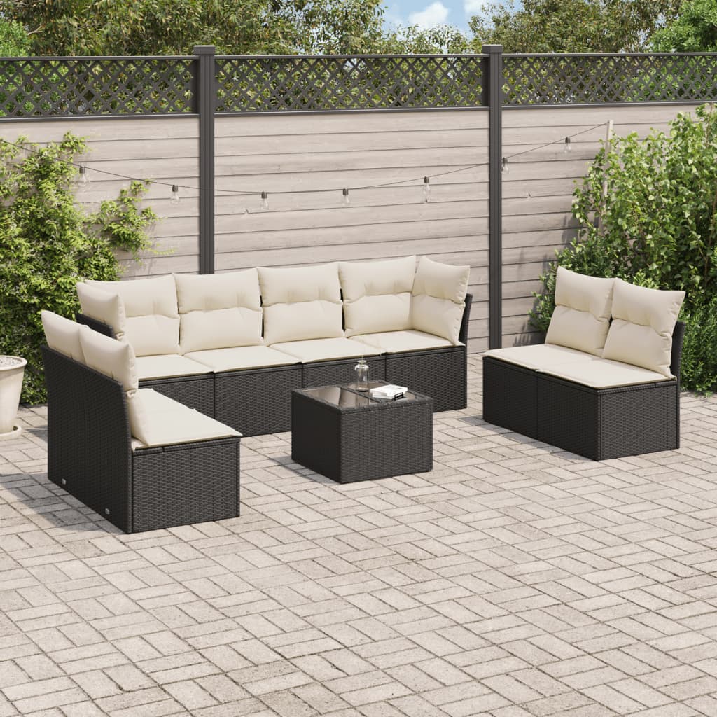 9-tlg. Garten-Sofagarnitur mit Kissen Schwarz Poly Rattan 9-tlg. Garten-Sofagarnitur mit Kissen Schwarz Poly Rattan