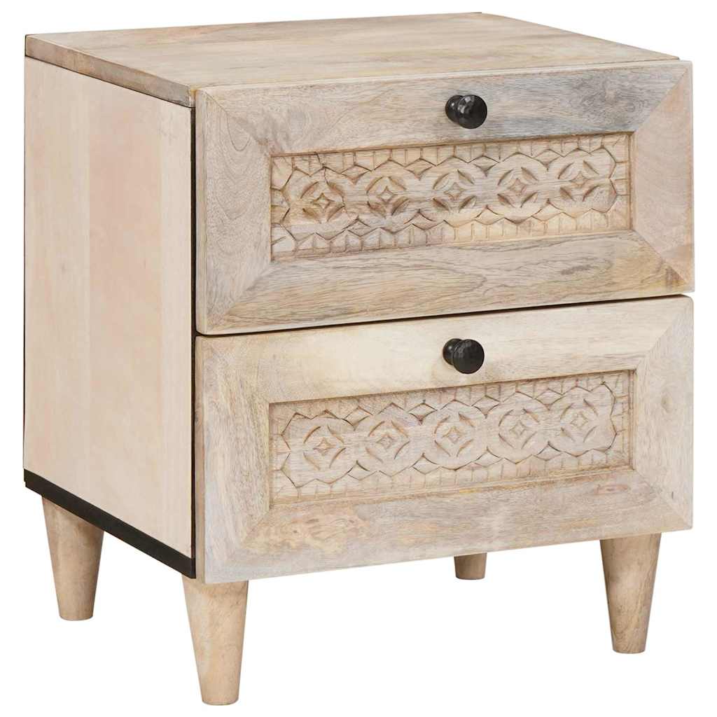 Nachttisch Beige 40 x 33 x 46 cm massives Mangoholz