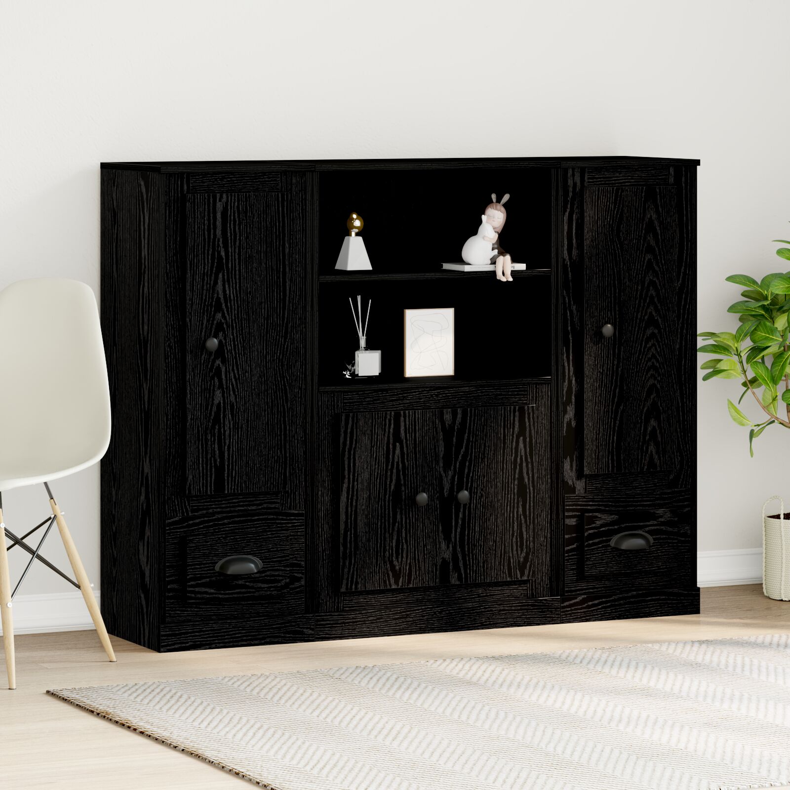 vidaXL Highboard Schwarze Eiche 132x35,5x103,5 cm Ingenieurholz