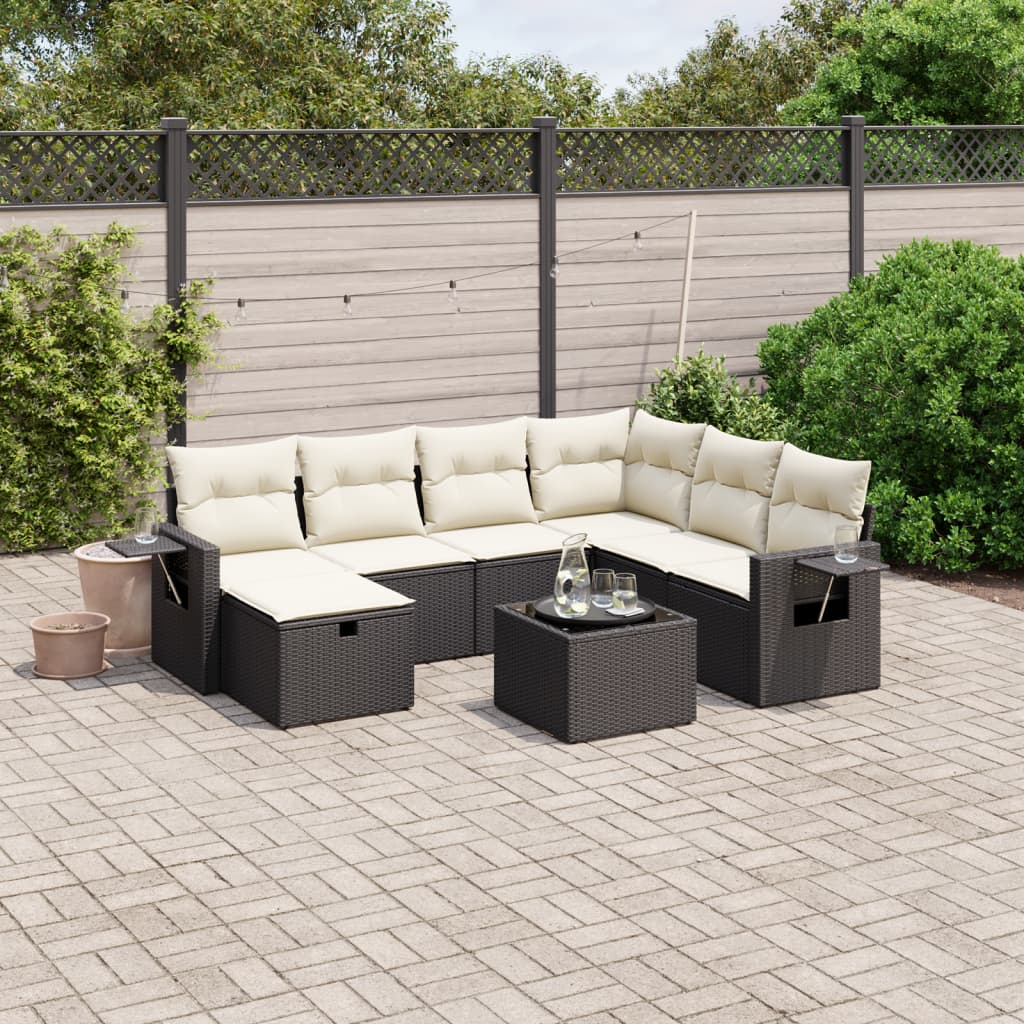 8-tlg. Garten-Sofagarnitur mit Kissen Schwarz Poly Rattan 8-tlg. Garten-Sofagarnitur mit Kissen Schwarz Poly Rattan