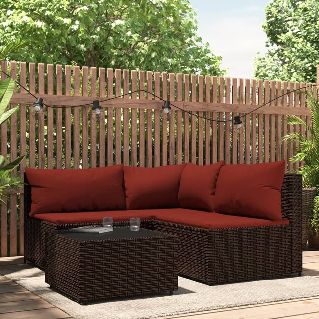 4-tlg. Garten-Lounge-Set mit Kissen Braun Poly Rattan 4-tlg. Garten-Lounge-Set mit Kissen Braun Poly Rattan