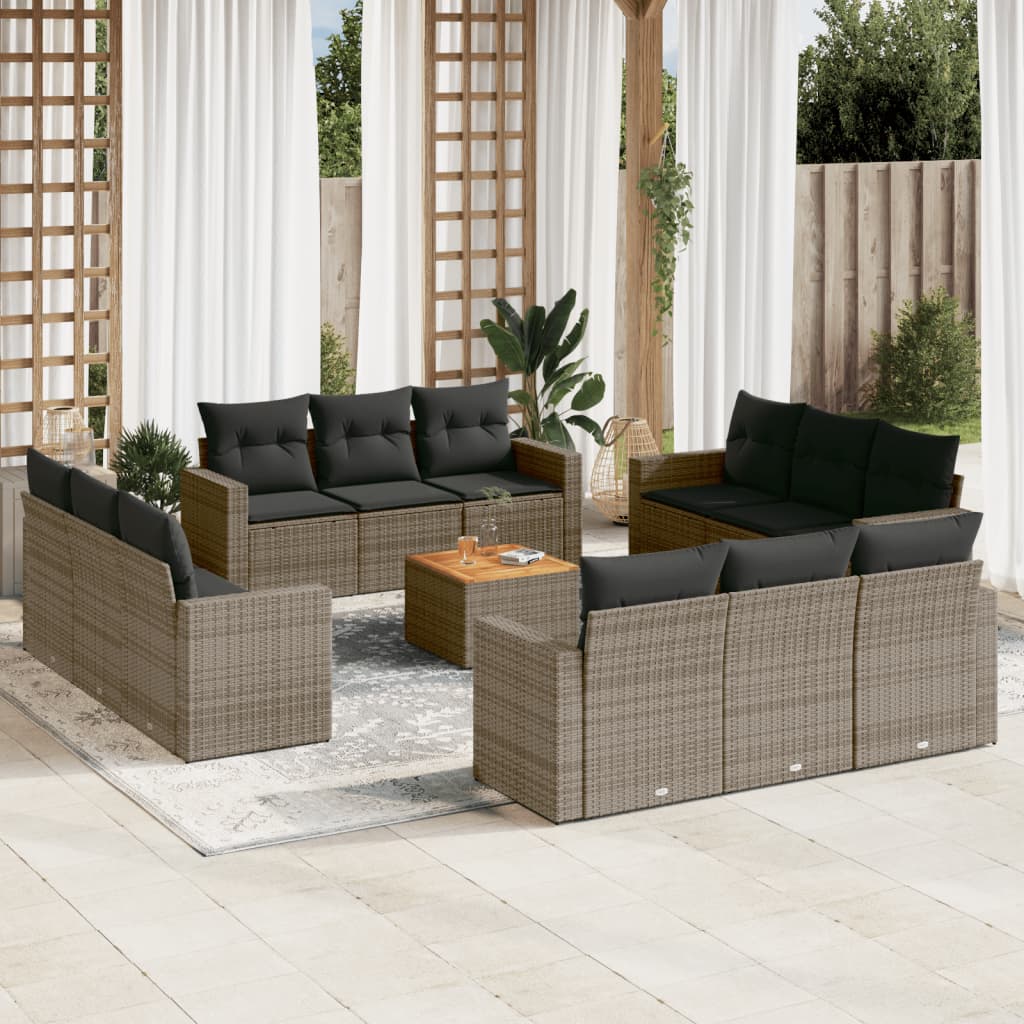 13-tlg. Garten-Sofagarnitur mit Kissen Grau Poly Rattan 13-tlg. Garten-Sofagarnitur mit Kissen Grau Poly Rattan