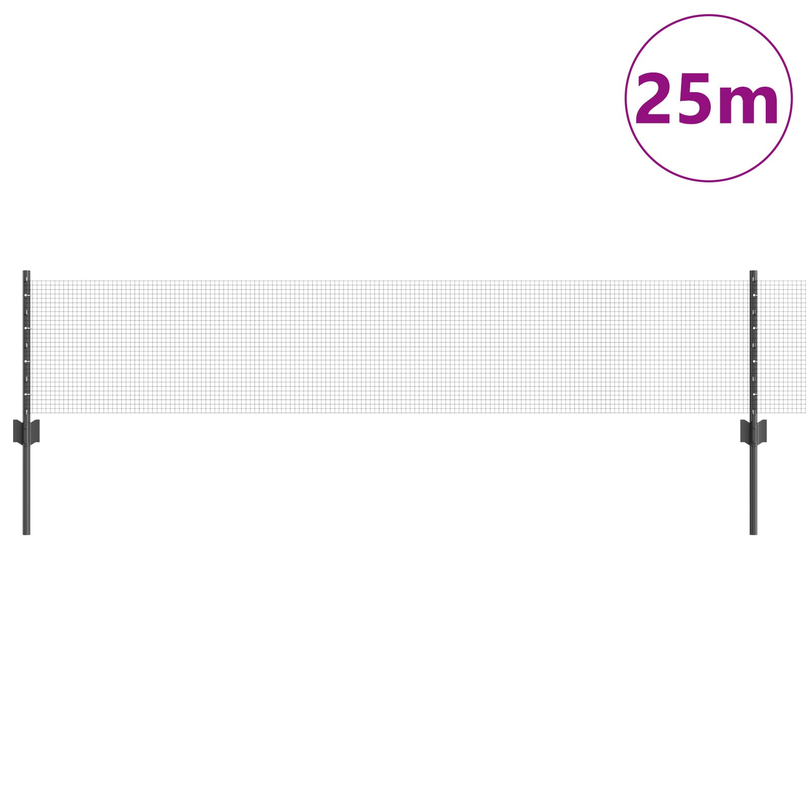 geschweißter Drahtzaun mit 11 U-Pfosten Grau 0,4x25 m Stahl