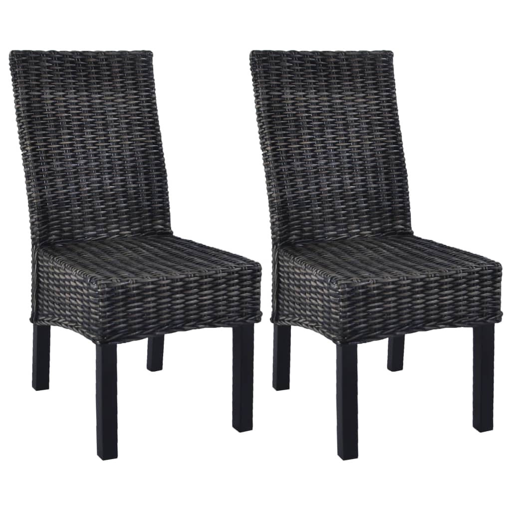 Esszimmerstühle 2 Stk. Schwarz Kubu-Rattan und Mahagoniholz
